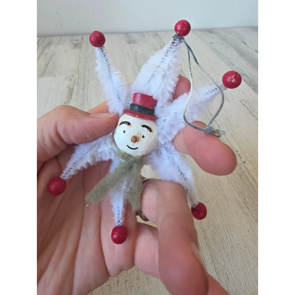 Vtg style snowman star ornament shabby chic Xmas tree